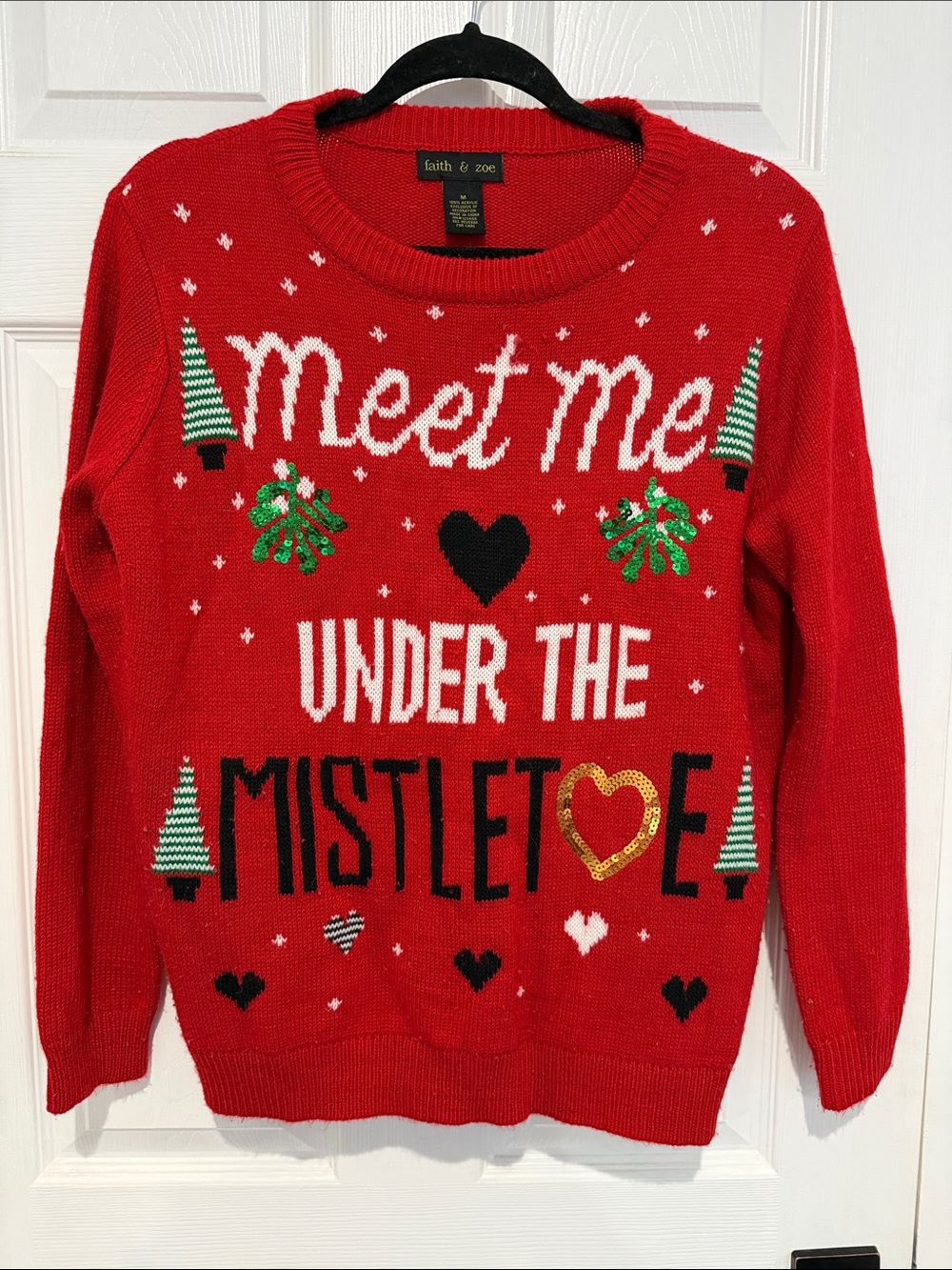Faith & Zoe Red 'Meet Me Under the Mistletoe' Holiday Sweater size medium